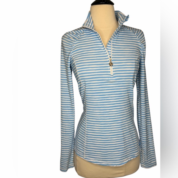 Lilly Pulitzer Luxletic Justine Pullover Blue White Beach Happy Stripe UPF 50 - Picture 4 of 13